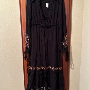 Elegant Black Embroidered Women's Dress